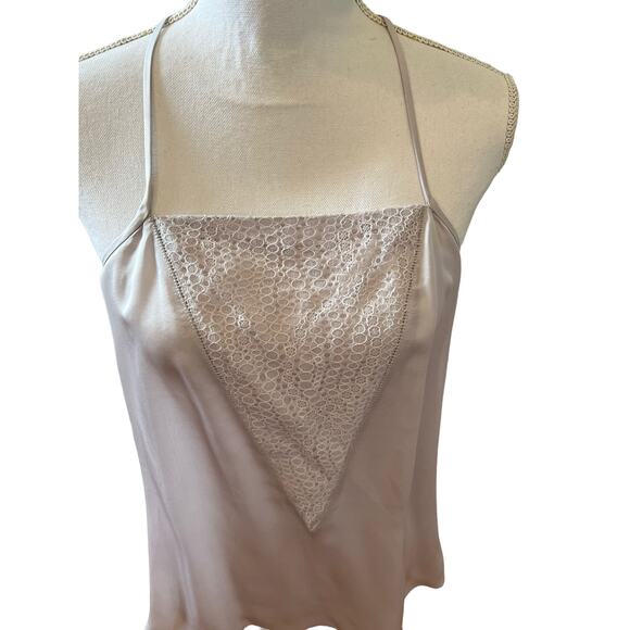 Halston Heritage Silk Split Back Cami Tank Top Silver Gray M - Picture 2 of 6